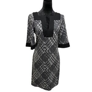Trina Turk Houndstooth Sheath Dress Black Gray Career Cocktail Party Size 2